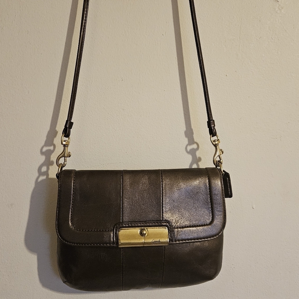 Vintage Coach Kristin metallic leather crossbody bag in brown Pewter